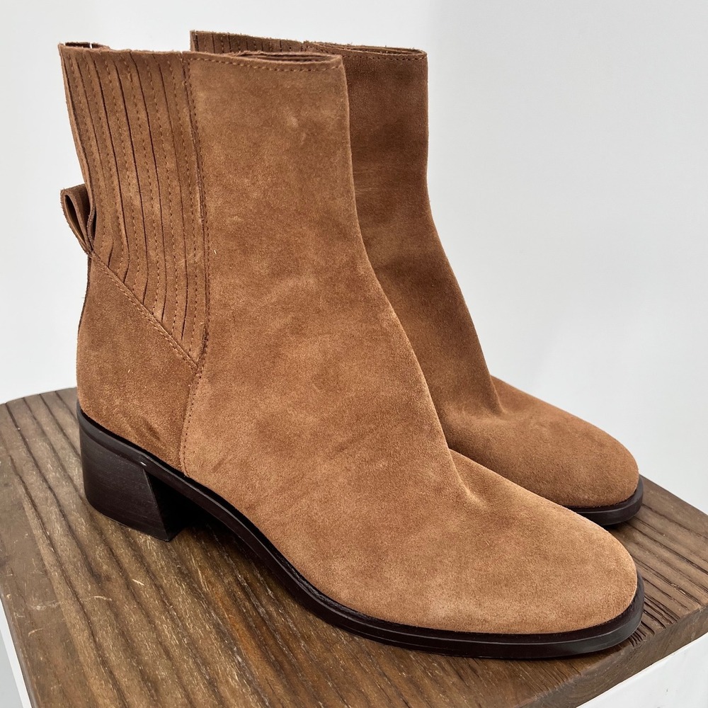 Dolce Vita Linny H2O Waterproof Suede Ankle Boots Caramel Brown Size 8
